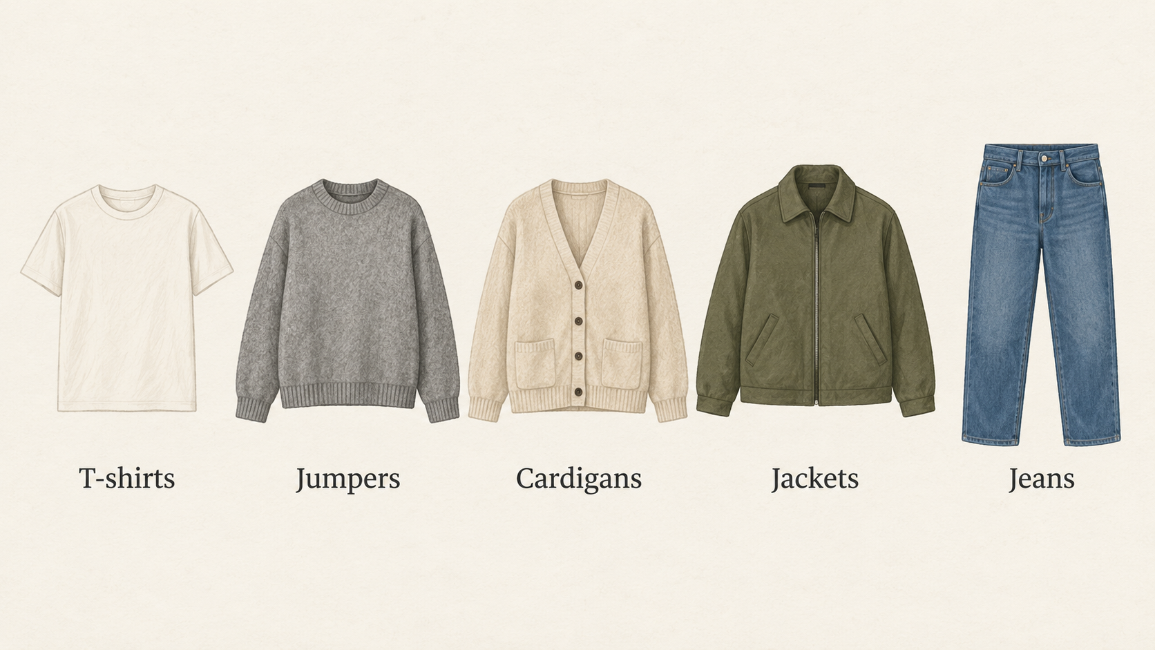 A numbered five-point checklist of the section’s stated next steps: identify the wardrobe gap, compare specific garments, then check physical fit, composition and purchase terms.