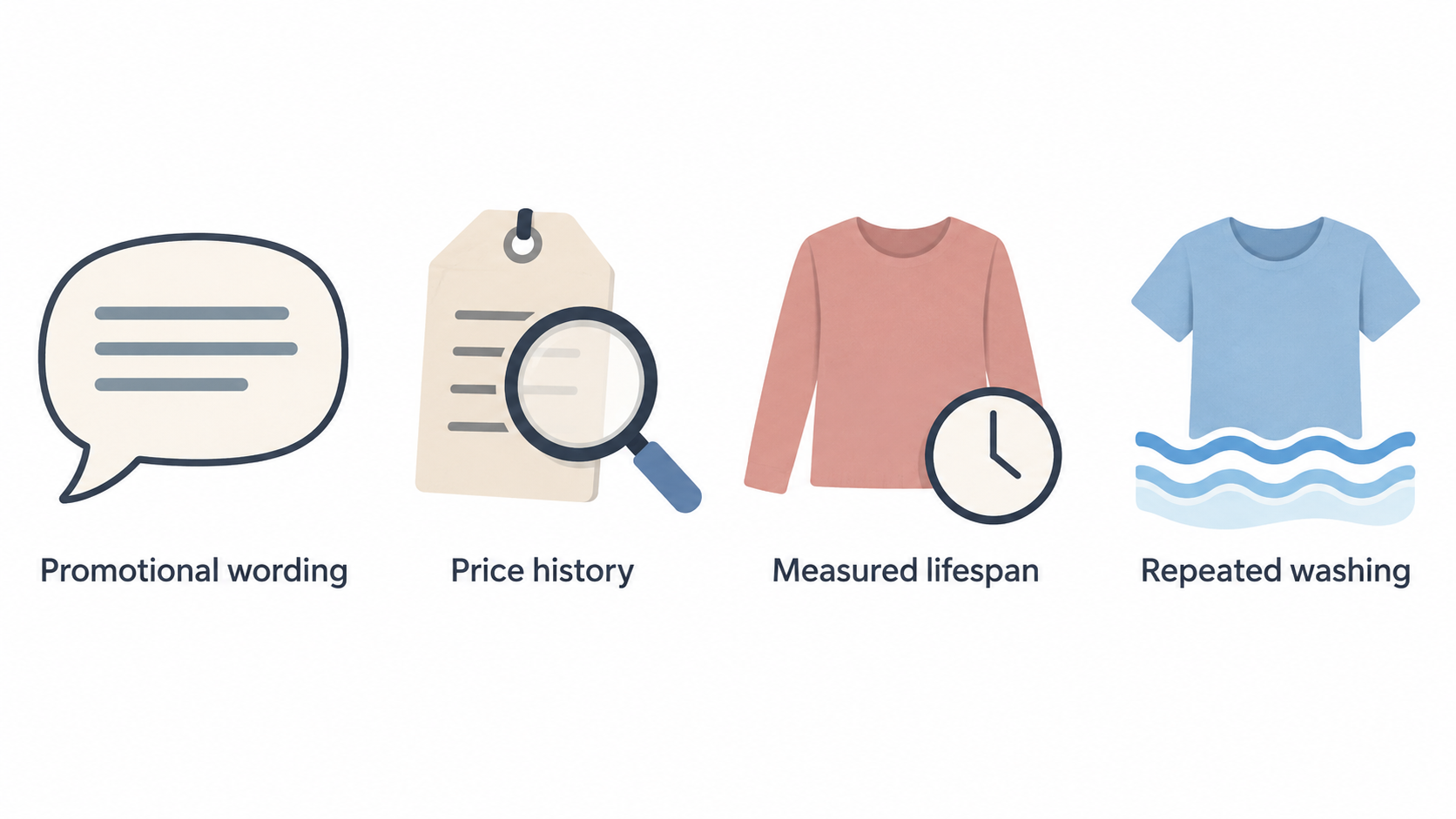 Show the four questions the section says to separate when assessing promotional claims.