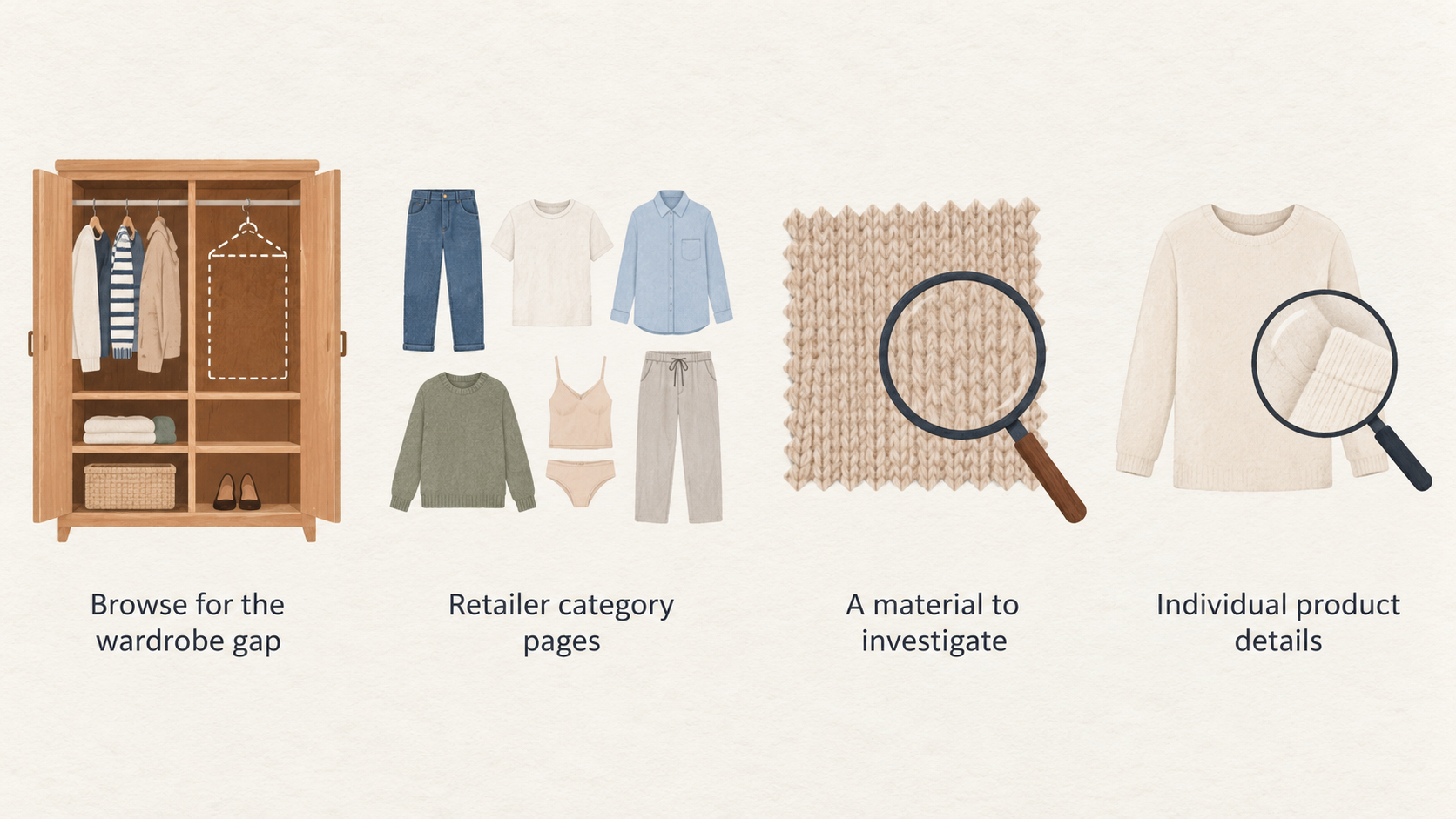 Illustrate the clothing categories the supplied retailer pages name as starting points for a shortlist, without implying product-level claims.