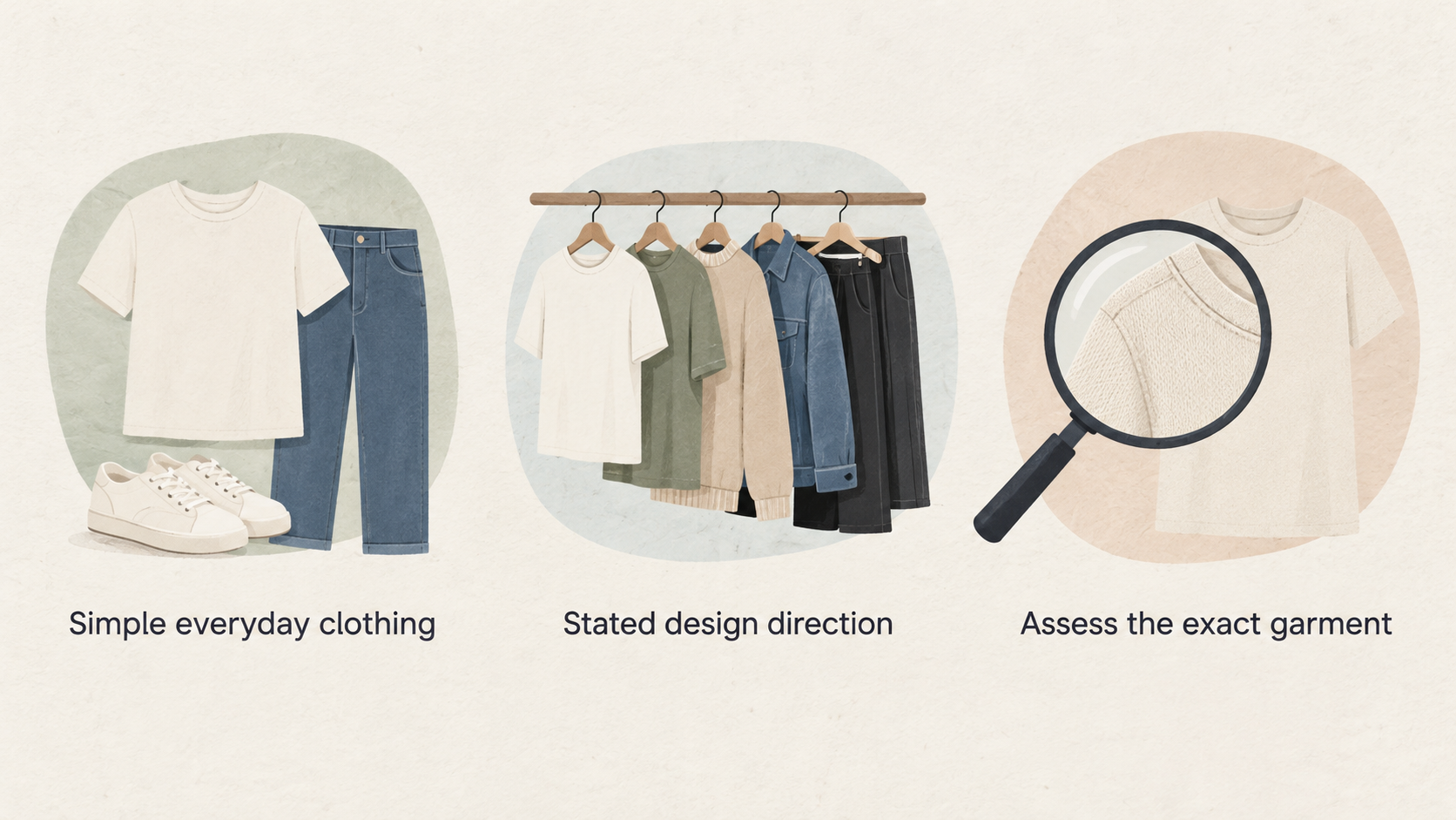 Introduce Everlane's stated everyday clothing proposition with a restrained wardrobe still life, without implying product performance or suitability.